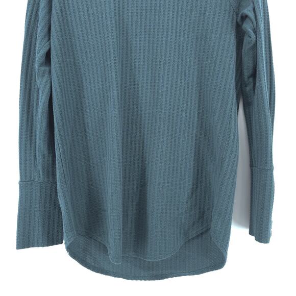 Chaser Essential Waffle Knit Medium Teal Long Sleeve Wide Button Cuff Pullover - Picture 3 of 9